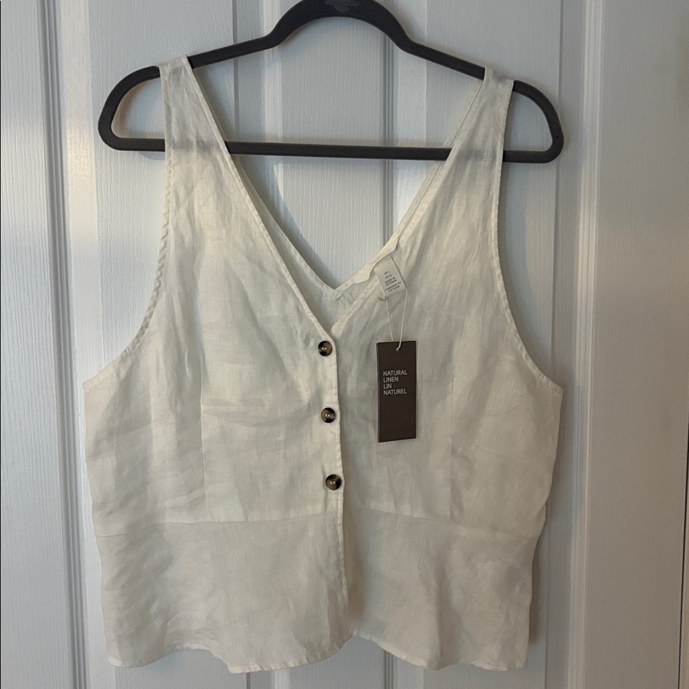 H&M White Linen Button-Front Tank Top